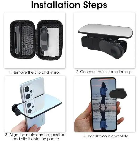 Adjustable Smartphone Camera Reflection Mirror Clip – Portable Phone Camera Mirror Attachment for Travel, Vlog, Selfie & Creative Reflection Photography